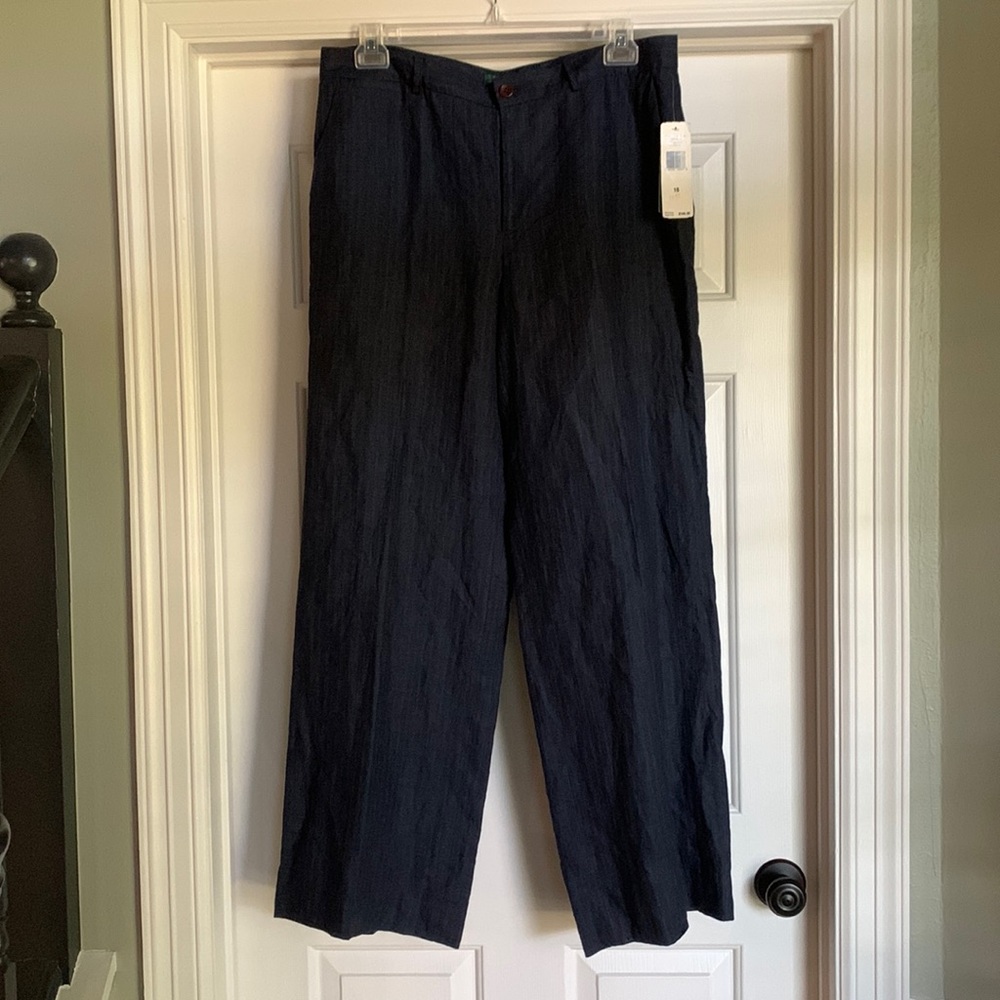 Ralph Lauren Navy Pinstriped Linen Pants
